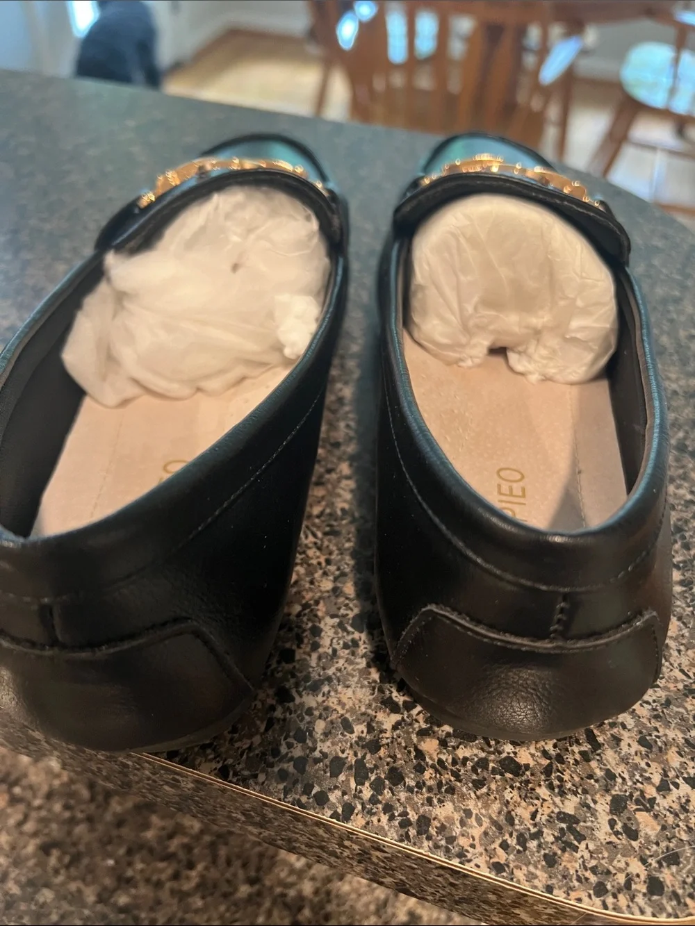 Black Loafers with Gold Chain Detail